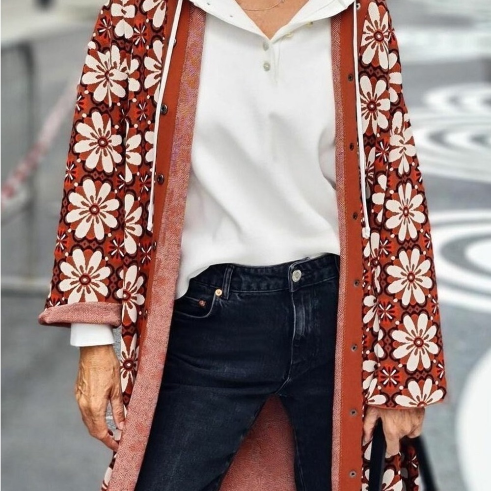 Floral, knitted long jacket. Special edition!